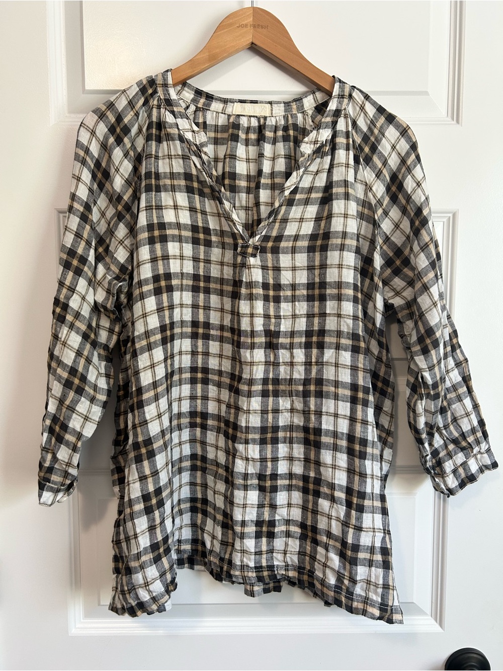 CP Shades Plaid Popover Tunic Top Linen Lagenlook Fall